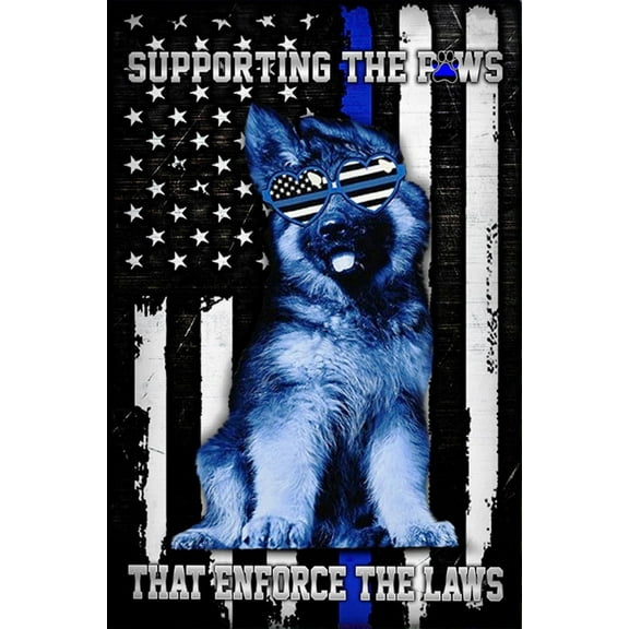 K-9 Supporting the Paws That Enforce the Laws Thin Blue Line Sublimated Double Sided Deluxe Garden Flag 12" x 18" 3ply 600 Denier 110 Knitted Polyester SGF024