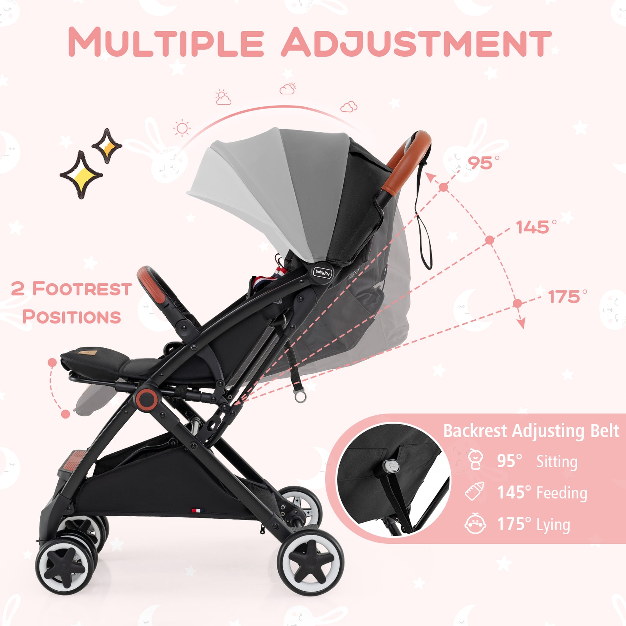 Costway Lightweight Baby Stroller Aluminium Frame with Net for Travel Black