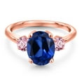 thumbnail image 3 of Gem Stone King 3.80 Ct Blue Created Sapphire Pink Lab Grown Diamond 18K Rose Gold Plated Silver Ring, 3 of 6