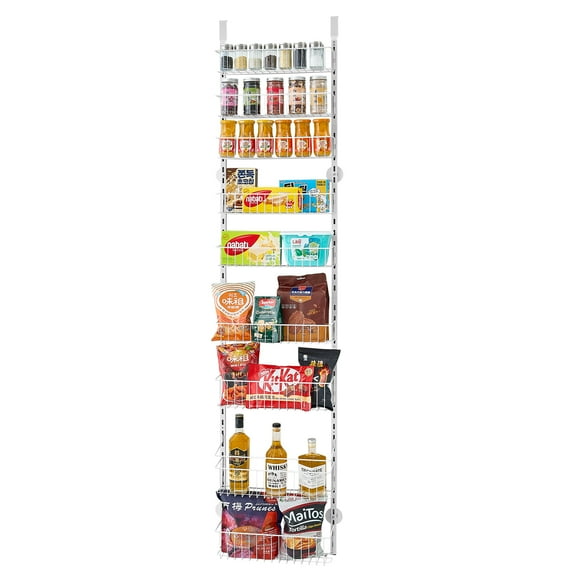 KFFKFF Door-Mounted Pantry Organizer, 9-Level Storage Solution, Robust Steel Constructed Spice Holder, Customizable Wall-Mounted Seasoning Racks, Suitable for Domestic Kitchen, Laundry Area, Bathroom