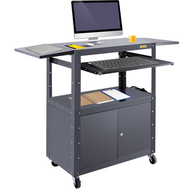 VEVOR Metal AV Cart Electric 3Shelf, Presentation Cart with