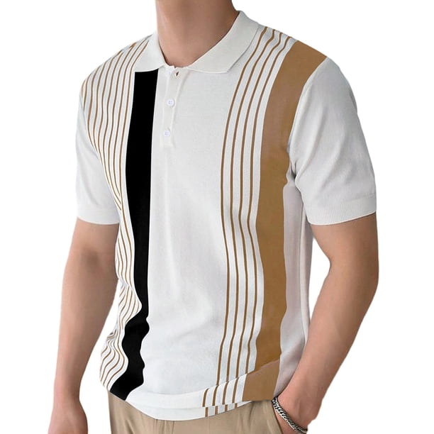 Ceisia Men's Polo Shirt | Slim Fit Short Sleeve Vertical Stripe Color Block Polo | Breathable Wrinkle-resistant (Multiple Combinations) Gift