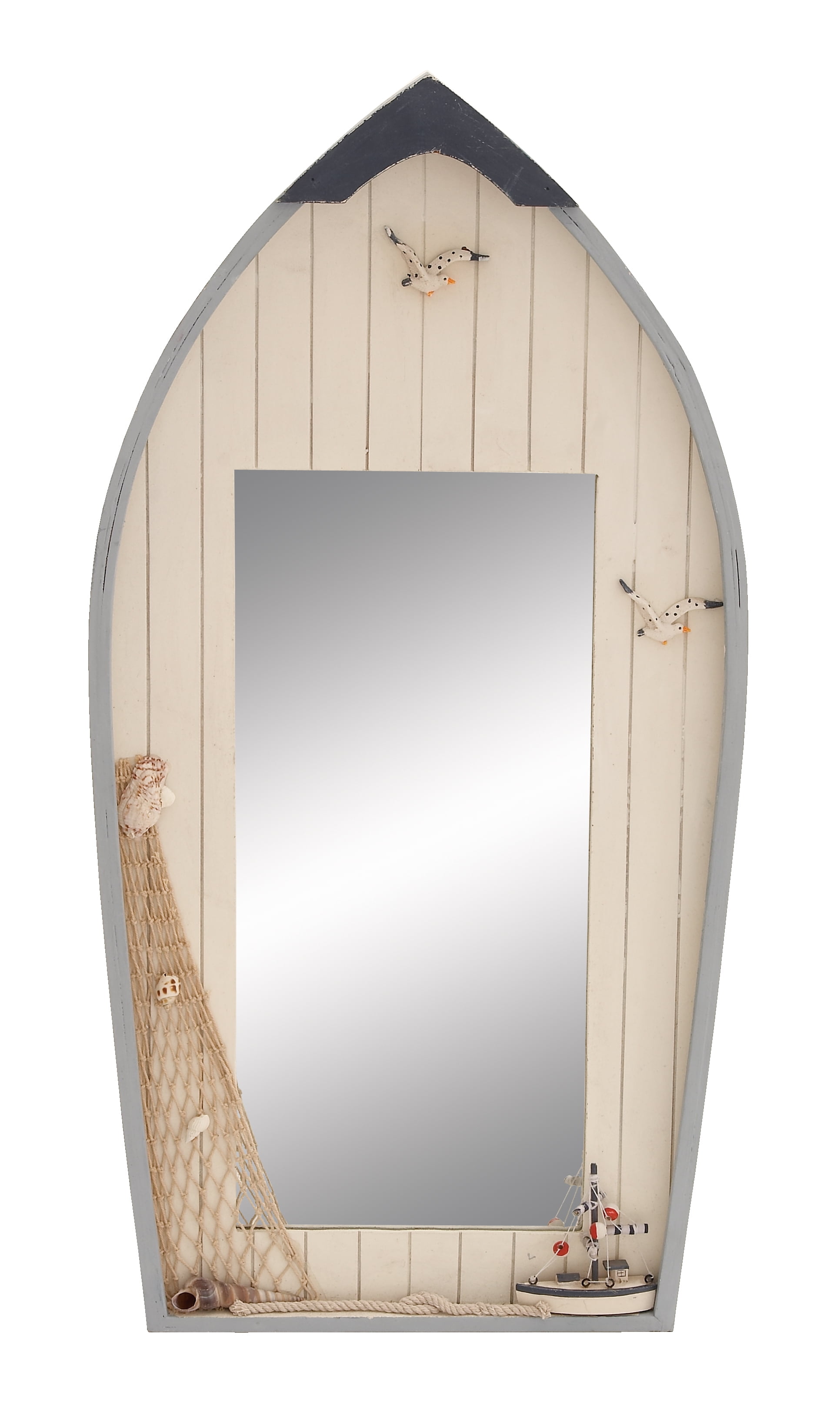 Seaside Nautical Row Boat Mirror Decor With Fishing Net