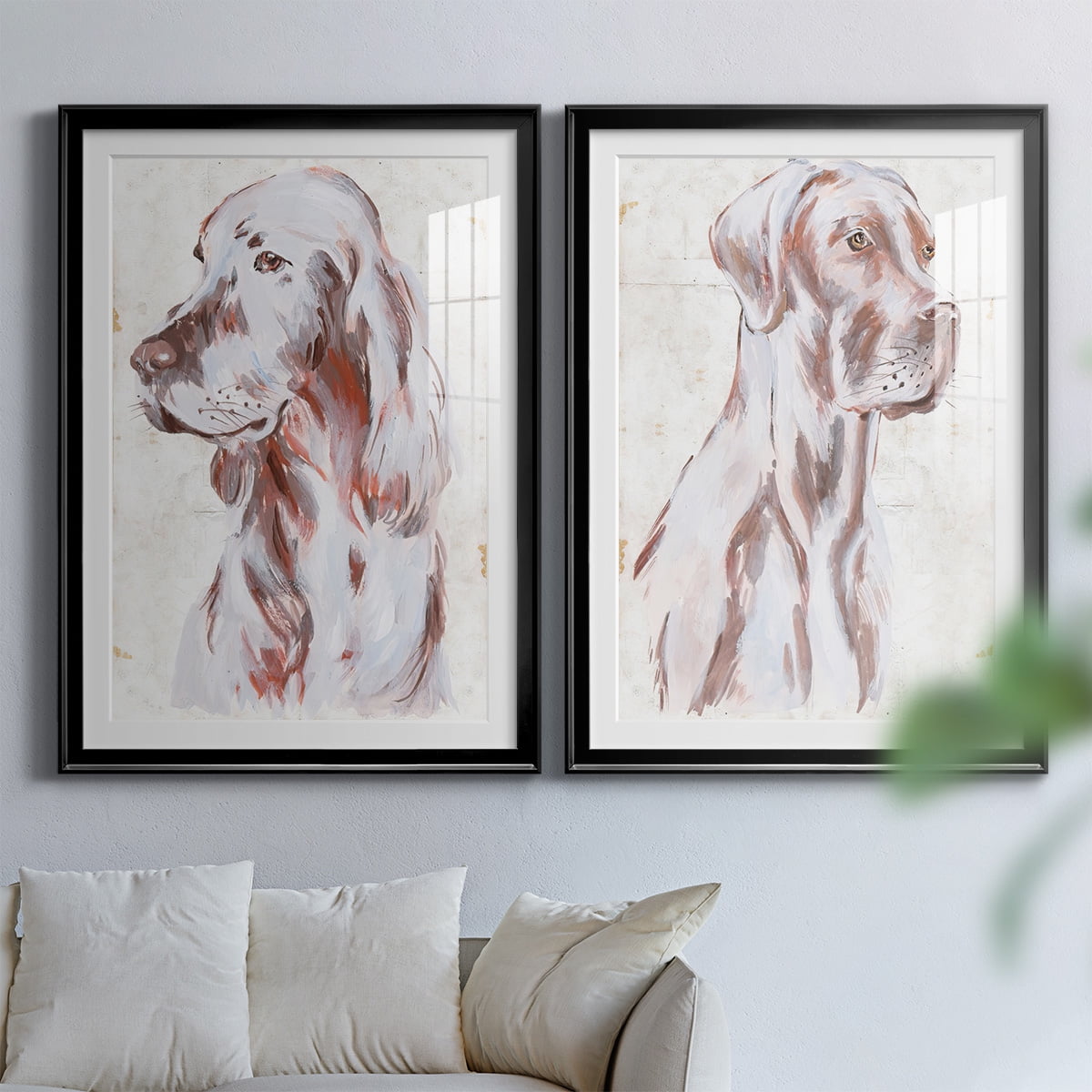 Wexford Home Sitting Dog III Premium Framed Print, 26.5" x 36.5" - Ready to Hang, Black (Set of 2)
