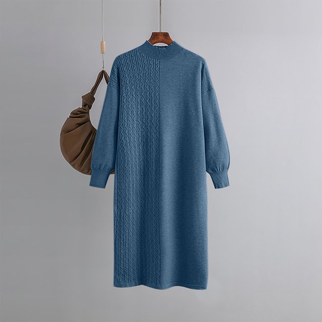 DecSea Women's 2024 Trendy Fall Long Sleeve Sweater Dress Round Neck Pullover Sweater Ribbed Knit Mini Dress