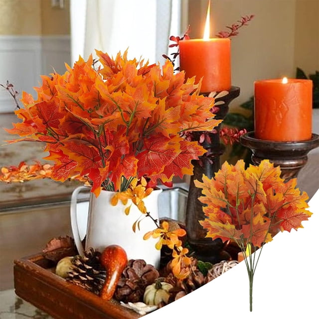 Dvkptbk Artificial maple leaf Artificial Maple Leaf Branch 7 Pronged Branch Branch Simulation Fall Leaf Flower Arrangement Halloween Thanksgiving Home Kitchen Table Decoration