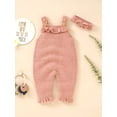 thumbnail image 2 of Knit Jumpsuit for Newborns, Baby Girls Sleeveless Straps One-Piece Jumpsuits Long Pants Romper with Headband, 2 of 9