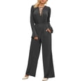 thumbnail image 1 of Doublju Womens Sexy Deep V Neck Long Sleeve Wrap Drawstring Waist Corset Lace Up Jumpsuit, 1 of 4