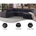 thumbnail image 3 of Hybition 6-Seater Sectional Sofa with Pull-out Bed, Storage Chaise, Corduroy Fabric, Modern Living Room Set-Color:Grey, 3 of 8