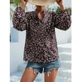 thumbnail image 4 of Tie V Neck Long Sleeve Printed Classic Style Blouse for Women Rustic Red Medium, 4 of 5