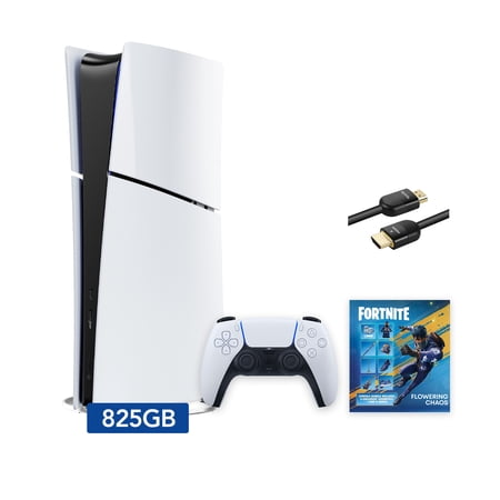 2025 New PlayStation 5 Slim Digital Edition Fortnite Flowering Chaos Bundle and Mytrix 8K HDMI Ultra High Speed Cable - White, Slim PS5 825GB PCIe SSD Gaming Console