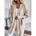 thumbnail image 6 of Women Solid Tone Open Front V Neck Side Pockets Oversized Mid Length Loose Casual Knit Cardigan Cream White M, 6 of 7