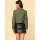 thumbnail image 5 of Chaqueta de mezclilla corta casual básica de manga larga con botones para mujer Verde oliva XS, 5 of 6