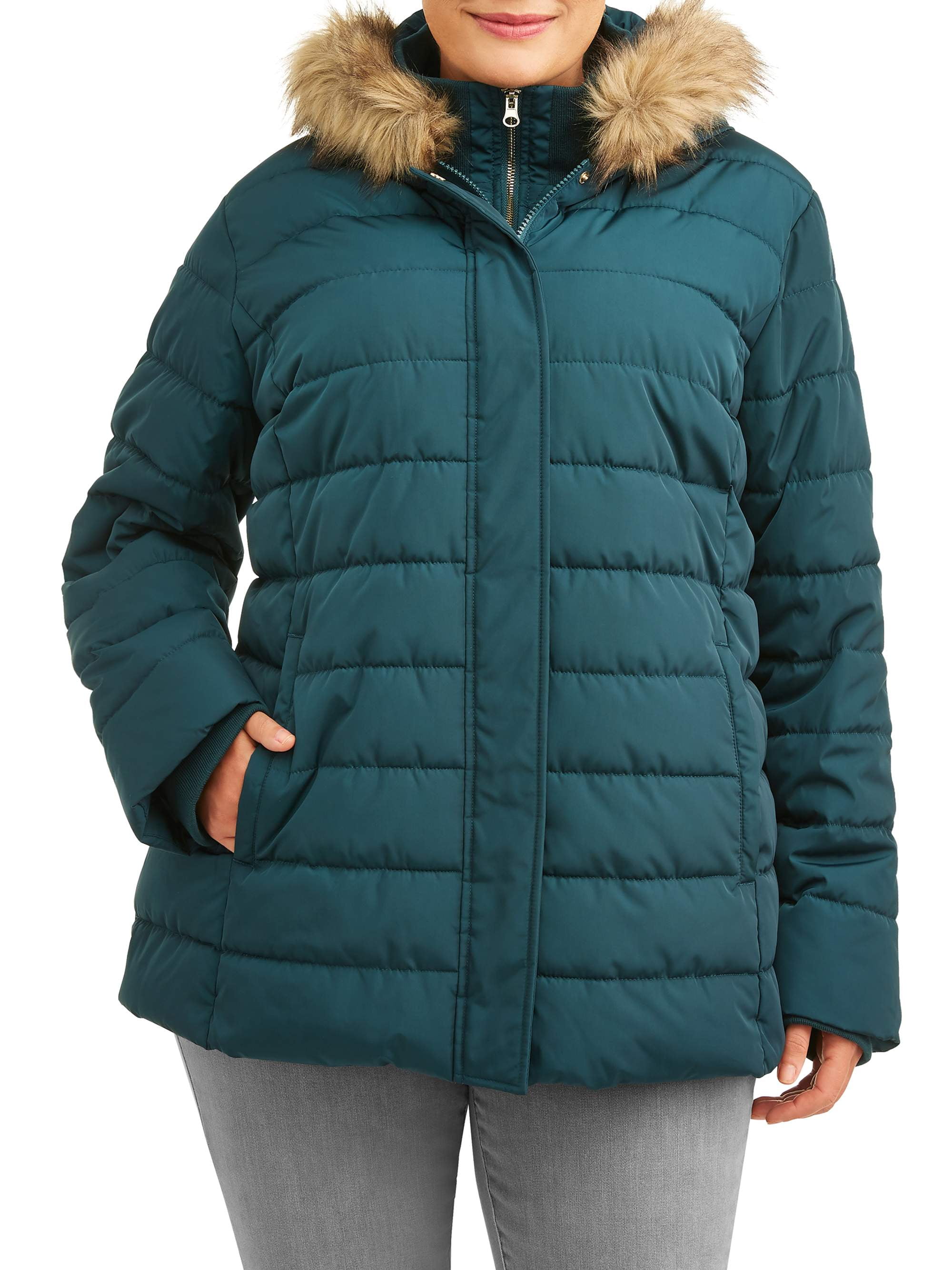 Time and Tru Time and Tru Women's Plus Quilted Puffer Coat with Hood