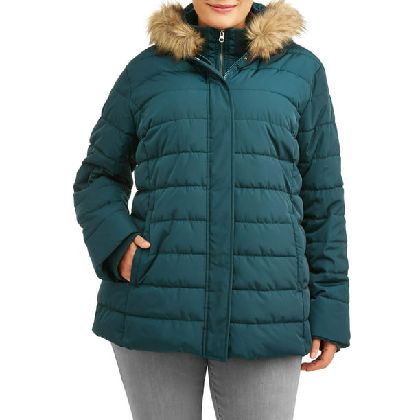 Time and Tru - Time and Tru Women's Plus Bibbed Polyfill Coat with Faux ...