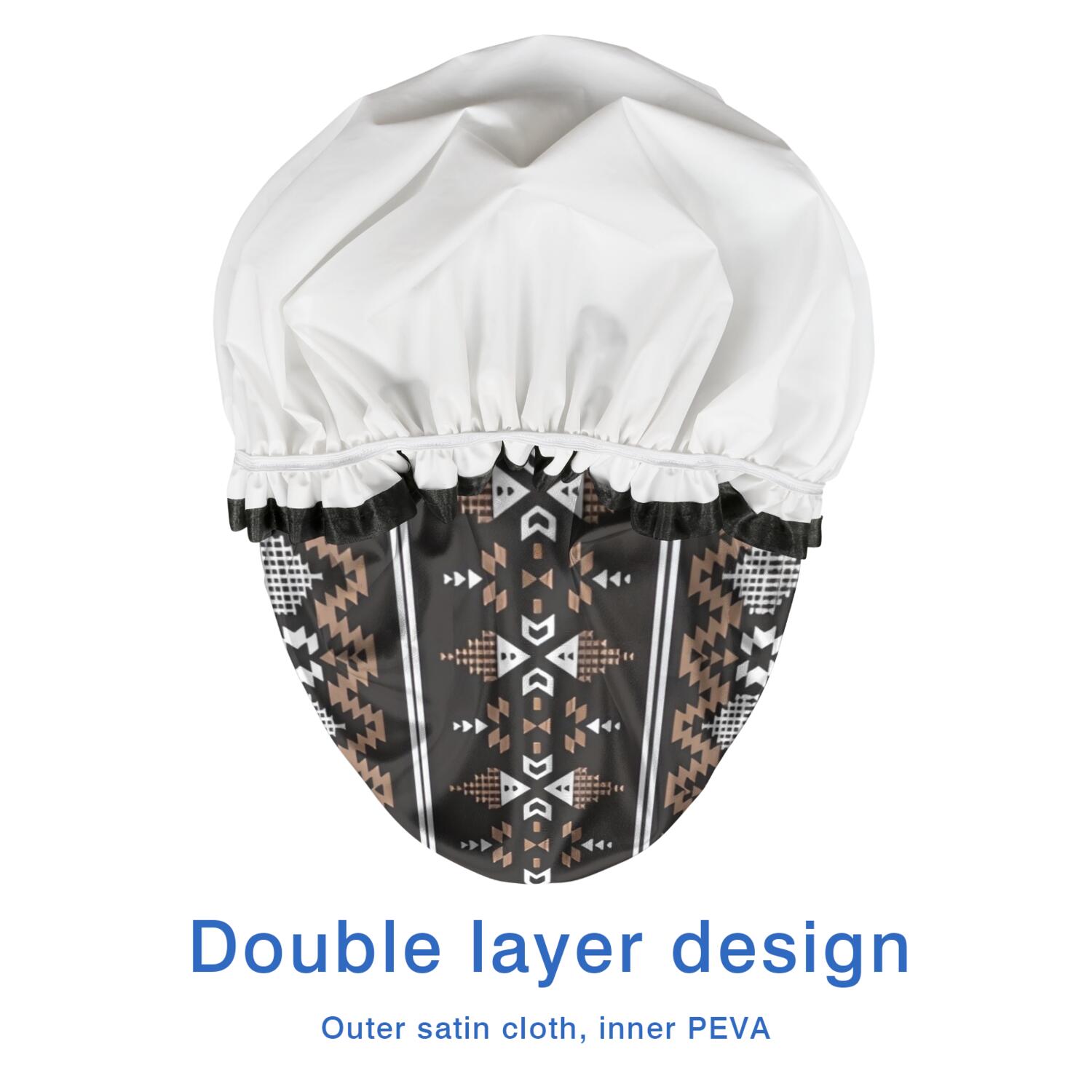 Shower Caps,Brown Striped Geometric Pattern Waterproof Shower Cap for Women 4 Pieces,Double Reusable Hair Cover for Shower PEVA Elastic Stretch Hem