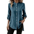 thumbnail image 2 of YanHoo Womens Button Down Shirts Trendy Roll Up Long Sleeve Shirt Loose Dressy Casual Tops Going Out Work Blouses, 2 of 8