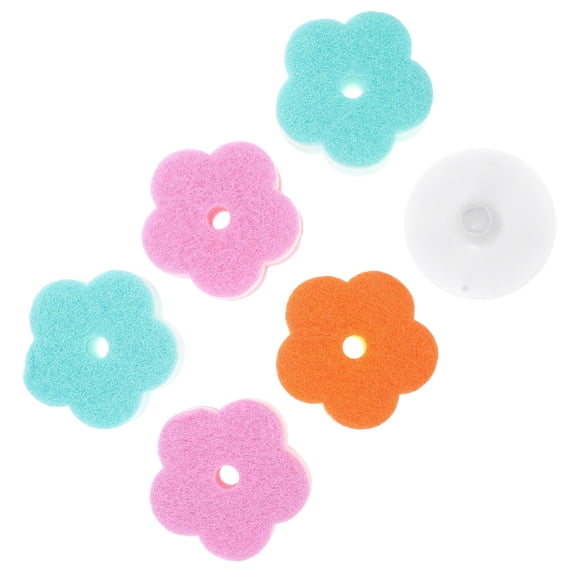 WHAMVOX 5pcs Multi-Purpose Scrub Sponges Flower Shape Non-Scratch Scouring Pads Dishwashing Cleaning Sponges Ideal For Kitchen Bathroom