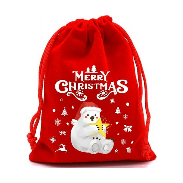 Microstar 50 unids/bolsa paquete rojo bolsa de regalo de boca Feliz Navidad cordón decoración de Navidad bolsas de embalaje de galletas de caramelo