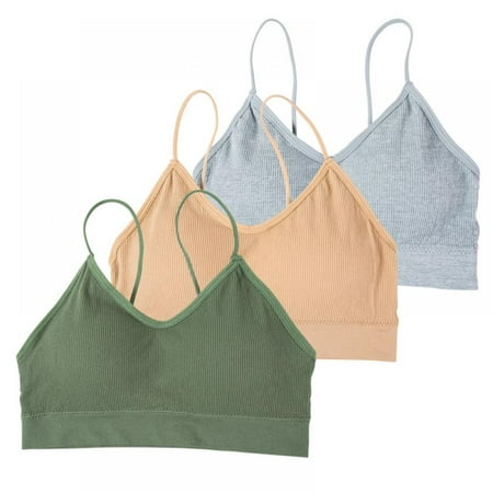 

Valcatch 3 Pieces V Neck Cami Bra Padded Seamless Bralette Straps Sleeping Bra for Women Girls