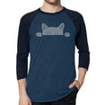 thumbnail image 1 of LA Pop Art Men's Raglan Baseball Word Art T-shirt - Peeking Cat, 1 of 2