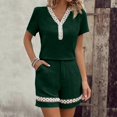 thumbnail image 2 of Likimi Two Piece Sets For Women Shorts Sleeve V Neck Solid Color Lace Top With Pocket High Waist Shorts Summer Fashion Comfort Outfit Set Green Size S, 2 of 5