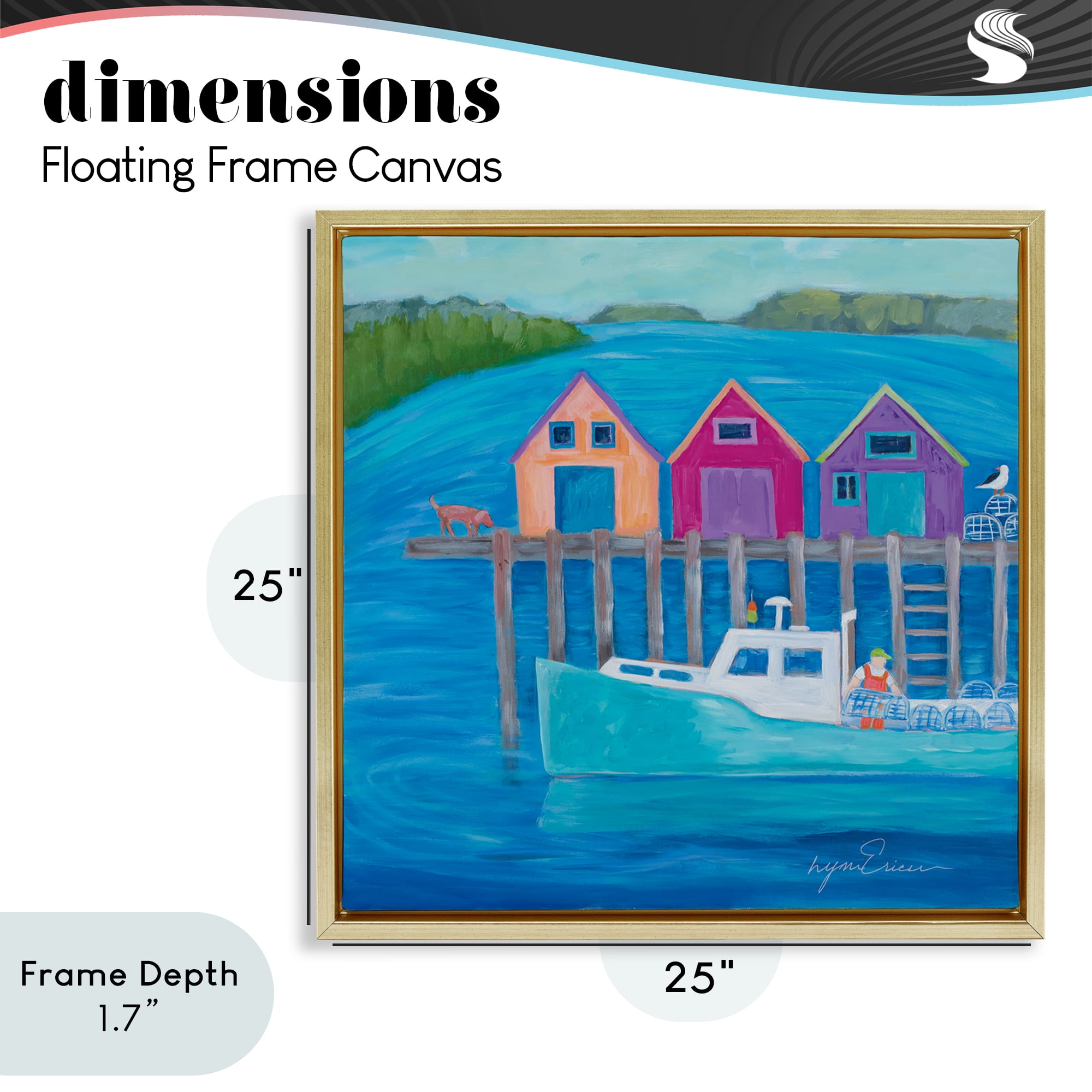 Stupell Industries Work Day at Seaside Village Gold Framed Floater Canvas Wall Art, design by Lynn Ericson Fine Art