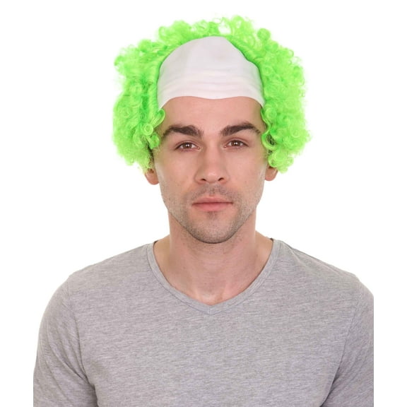 HPO Adult Unisex Ages Scary Bald Clown Wig, Lime Green Color Halloween Wig, Synthetic Fiber