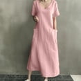 thumbnail image 4 of Mrasaso New Arrivals,Women Dress,Women’s Spring and Summer V-Neck Solid Cotton and Linen Casual Pocket Short Sleeved Dress, and ComfortablePink 3XL, 4 of 9