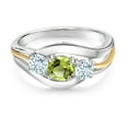 thumbnail image 2 of Gem Stone King 925 Sterling Silver and 10K Yellow Gold Round Green Peridot and Sky Blue Aquamarine 3 Stone Ring for Women (1.05 Cttw, Size 7), 2 of 3