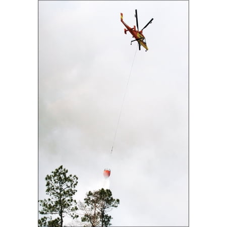 24"x36" Gallery Poster, Kaman k1200 K-MAX drops water on wildfire, florida