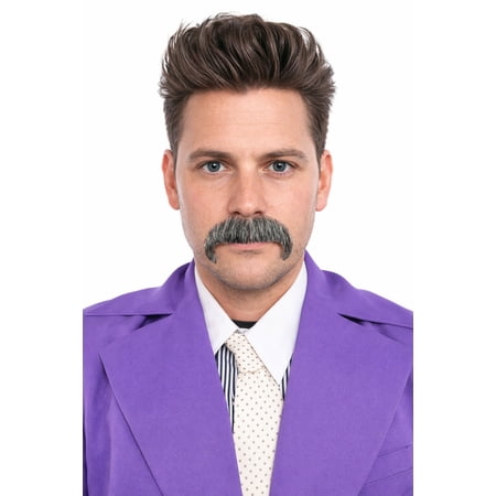 HPO Adult Men's Horseshoe Fake Human Hair Mustache Cosplay Facial Hair Grey Color