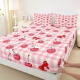 thumbnail image 4 of Erosebridal 3D Cartoon Cherry Print Kids Bed Sheets,Pink Geometric Plaid King Sheets For Girls 4pcs, 4 of 6