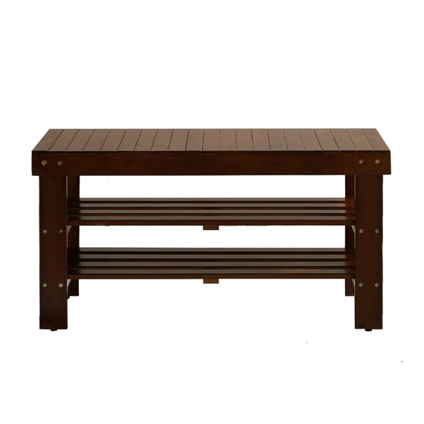 Roundhill Pina Solid Wood Storage Shoe Bench, Multiple Colors