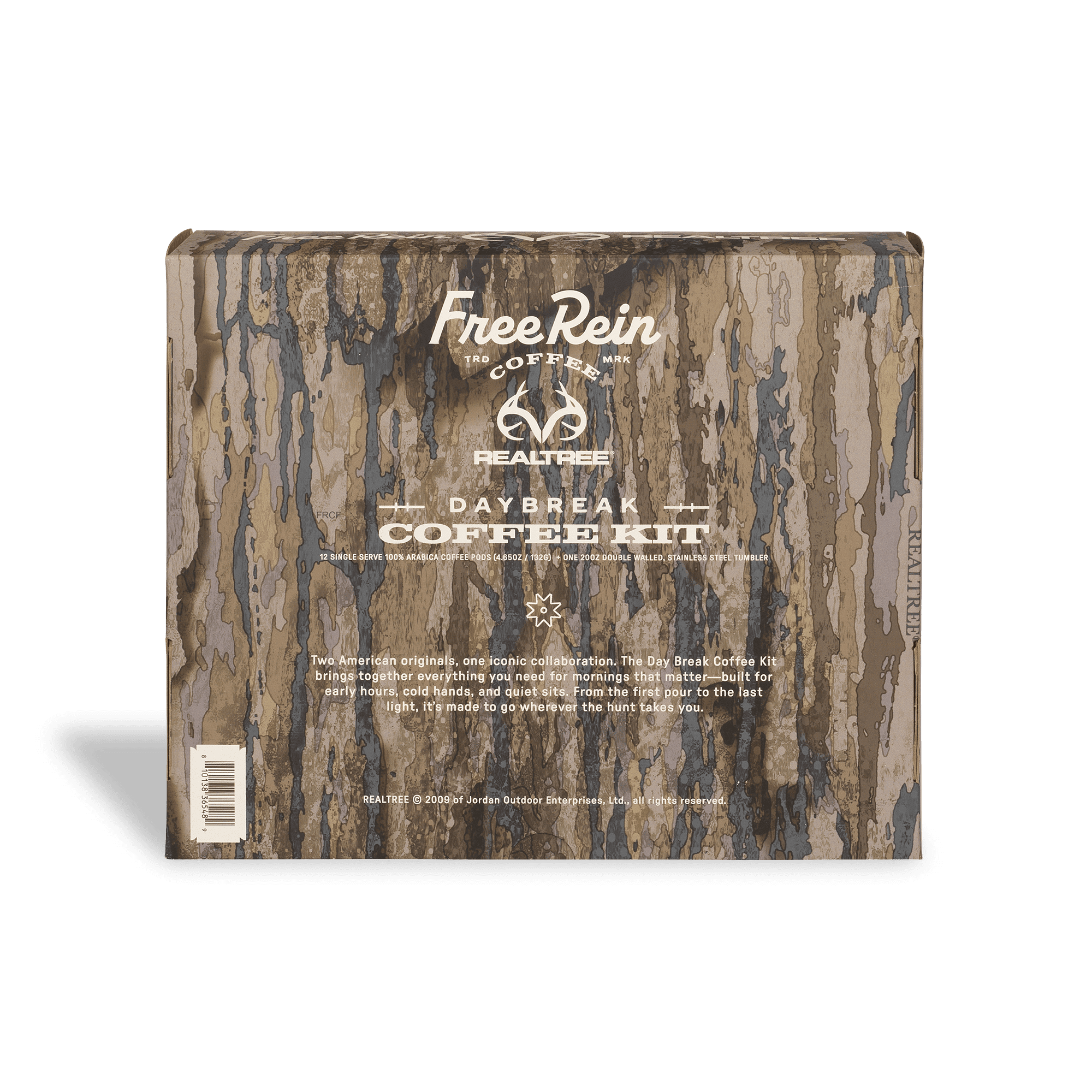 Free Rein x Realtree Daybreak Coffee Kit Featuring Straight Shooter 100% Arabica Medium Roast Coffee Pods 12ct and 20oz Insulated Tumbler