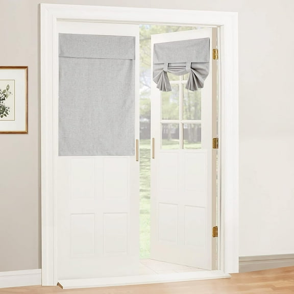 NICETOWN 100% Blackout Tricia Door Curtains, Thermal Insulated Privacy French Door Curtains Room Darkening Door Window Shades for Kitchen, Light Grey, 26"x72", 1 Panel