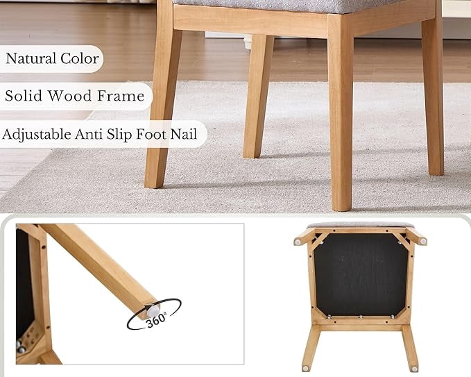 Guyou Farmhouse Rattan Dining Chairs Set of 4, Modern Wooden Kitchen Chairs with Cane Back, Chenille Upholstered Dining Room Chairs, Boho Wicker Woven Dining Side Chairs for Dining Room, Grey