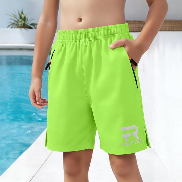 Pantalones cortos deportivos casuales de cintura elástica de color sólido para niñas, pantalones de poliéster