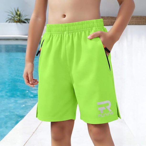 Pantalones cortos deportivos casuales de cintura elástica de color sólido para niñas, pantalones de poliéster
