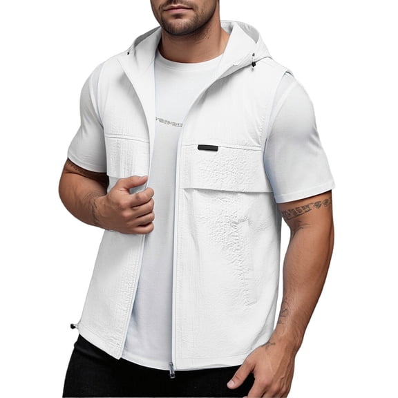 SHTXOZHI Mens Solid Color Outerwear Vests Sleeveless Hooded Layering Tops Casual workout Jackets with Pockets