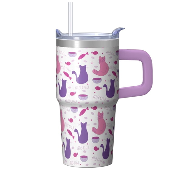 20oz Rustic Cat Tumbler with Handle Insulated Travel Mug Playful Birthday Christmas Gift for Cat Lovers Women Fits Standard Cup Holders Comfortable Handle Easy to Carry Office Trips