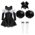 thumbnail image 3 of Disfraz de animadora, traje de colegiala para baile para niñas, vestido de uniforme de animadora con lentejuelas y calcetines con pompones, traje de actuación, 3 of 5