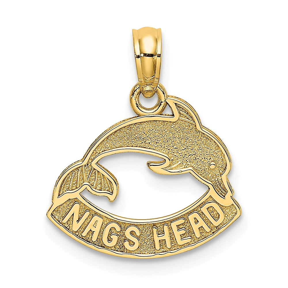 FB Jewels 14K Yellow Gold Nags Head Banner Under Dolphin Textured Pendant