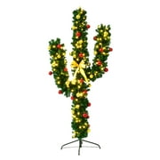 Costway 5Ft Pre-Lit Cactus Artificial Christmas Tree w/LED Lights and Ball Ornaments
