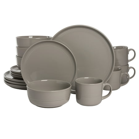 

Double Line 16 Piece Stoneware Dinnerware Set Gray