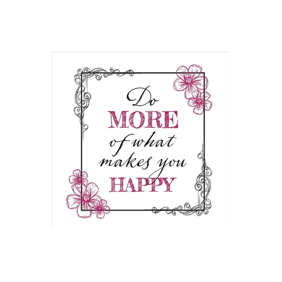 Makes You Happy Raspberry Floral Scroll 12 x 12 Wood Wall Sign Plaque