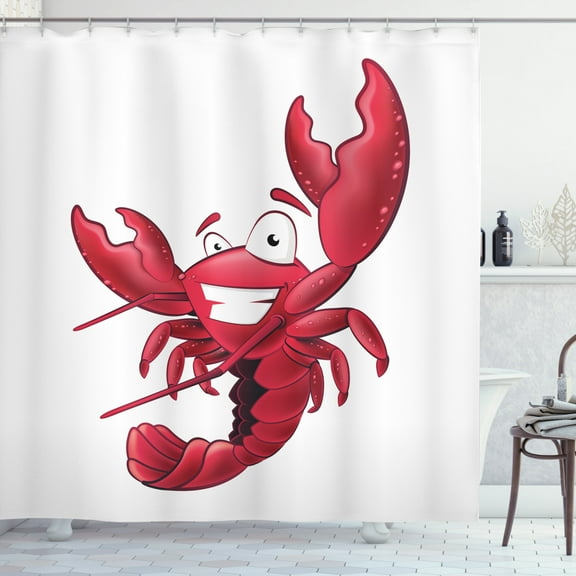 Ambesonne Lobster Shower Curtain, Happy Cartoon Pinchers, 69"Wx70"L, White Dark Coral