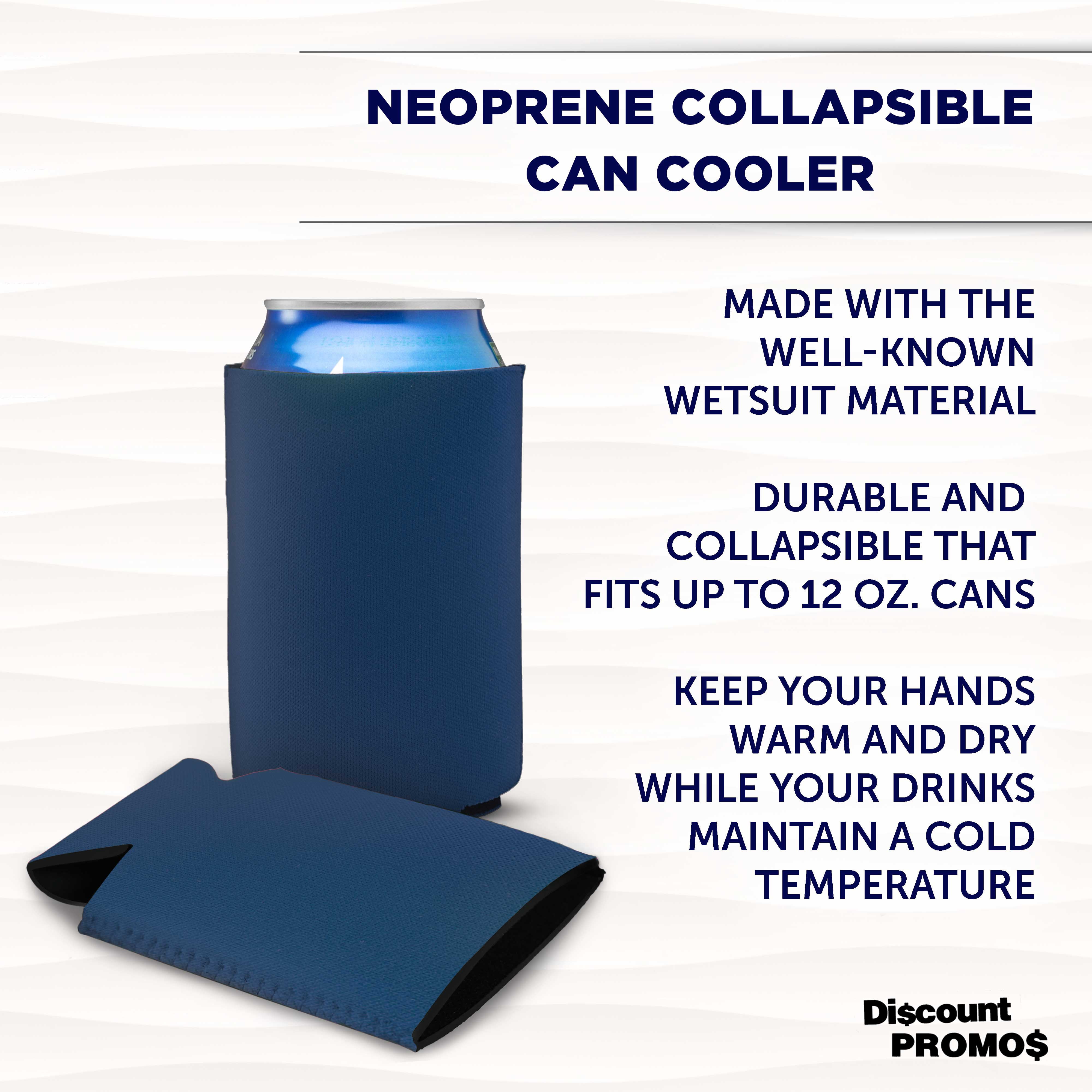 Neoprene Collapsible Can Coolers 12 oz. Set of 10, Bulk Pack - Great for Weddings, Parties, Anniversary, Indoor & Outdoor Events - Navy Blue