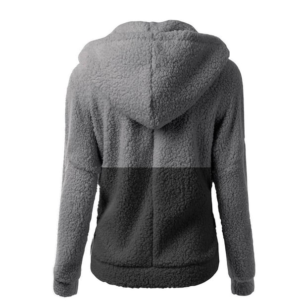 Gibobby Abrigos de mujer, Abrigo Acolchado de Lana de Cordero en Contraste,Chaqueta de Retazos de Felpa para Mujer, Sudadera con Capucha cálida de Invierno para Mujer(Gris,G)