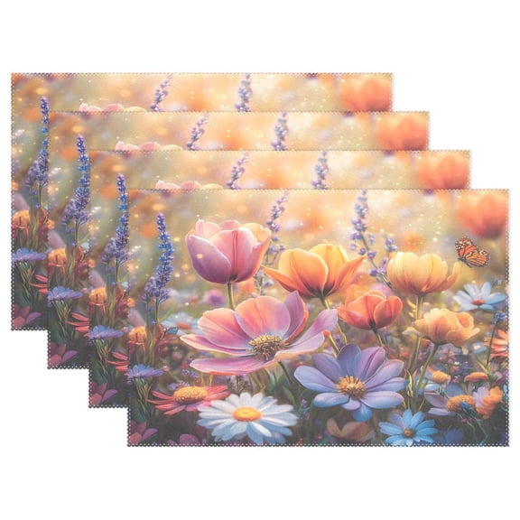 Ryvnso Placemats Set of 4 Wild Flower Butterfly Dining Mats Heat-Resistant Non-Slip Washable Table Mat